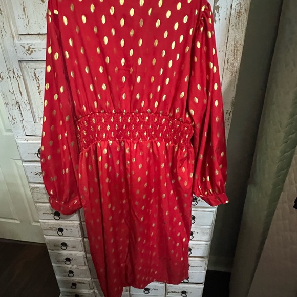 CurveSoul polka Dot V-Neck lantern sleeve midi Size 3X 22W 24W Plus-Size Dress - Picture 3 of 14